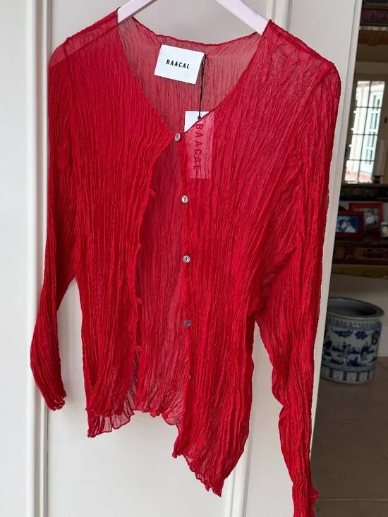 NWT- Baacal Lipstick Red "Maya" Pleated Cardigan - Picture 6 of 9